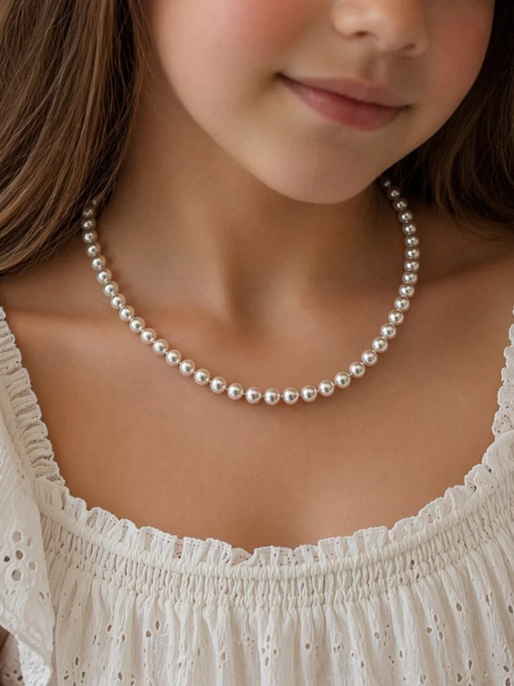 Vintage Faux Pearl Necklace Girls Classic Cream Beaded